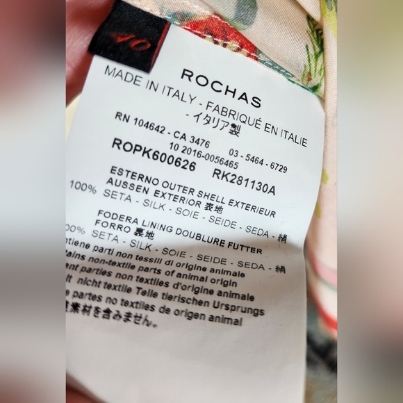 ROCHAS Gorgeous Silk ITALY Flowers Tie Bow Neck Luxury LS Sheer Blouse EUC LN 40 - Picture 15 of 16